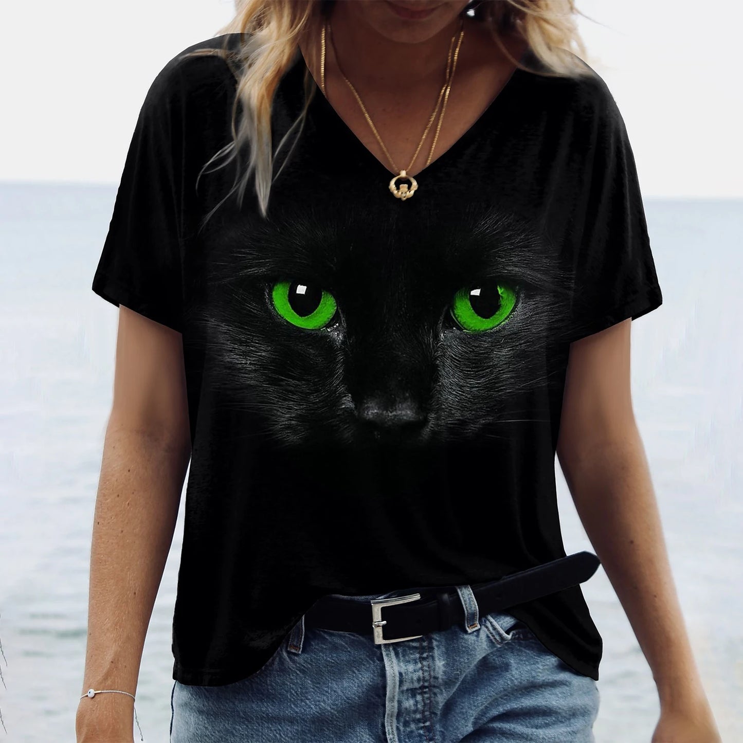 Women's T-Shirt Kawaii Cat Print