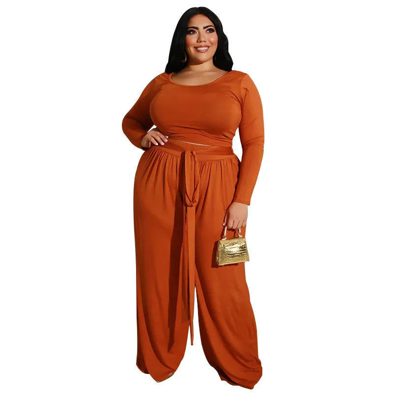Plus Size Women Clothing Long Sleave Two Piece Sets
