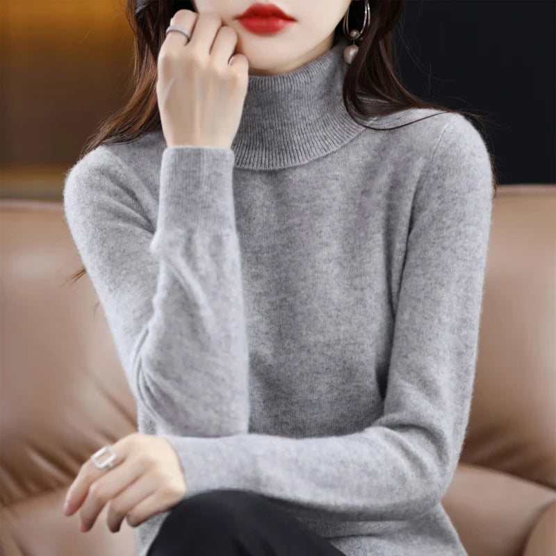 High-Collared Cashmere Sweater  Women's Turtle Neck Pullover  S-XXL