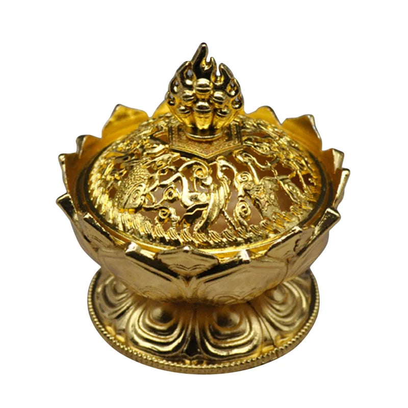 Alloy Incense Burner Chinese Buddha Lotus Flower