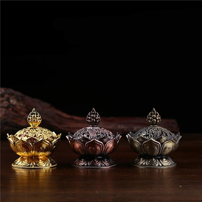 Alloy Incense Burner Chinese Buddha Lotus Flower