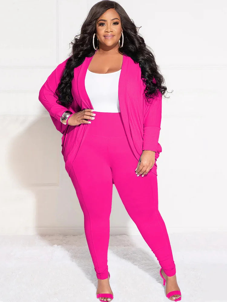 Plus Size Two Piece Outfits Women Draped Tracksuit