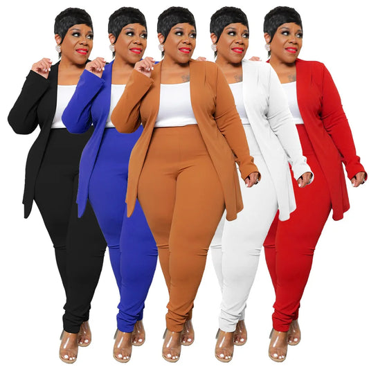 Plus Size Women Clothing  Long Sleeve Business Coat and Pant Suits