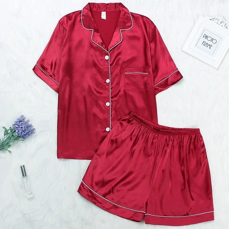 Womens Silk Satin Pajamas Set Sleepwear