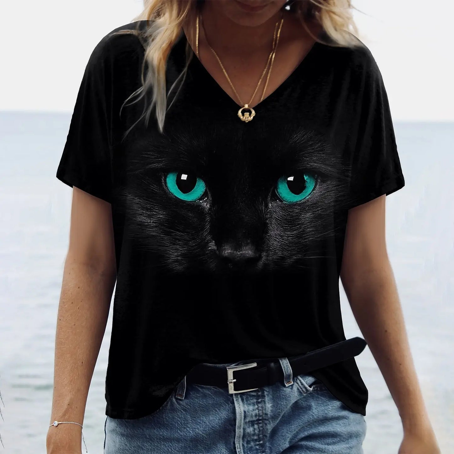Women's T-Shirt Kawaii Cat Print