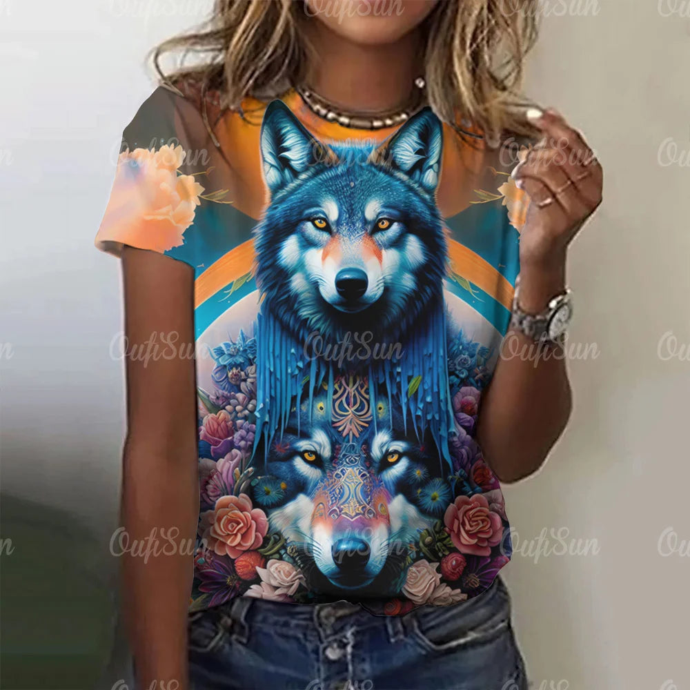 Animal T Shirt For Women Wolf Print