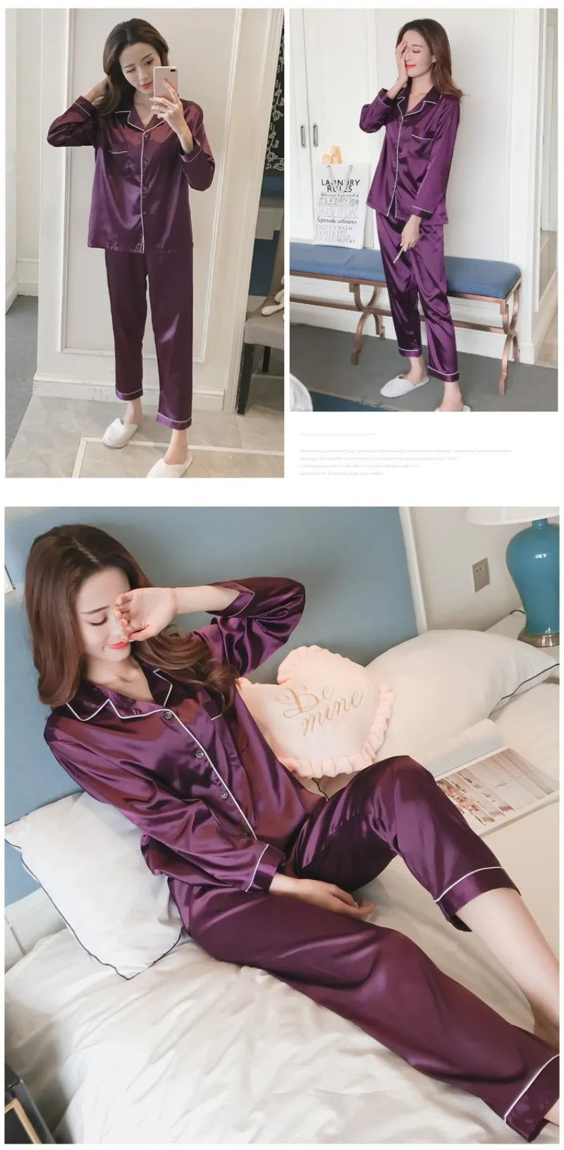 Womens Silk Satin Pajamas Set Sleepwear