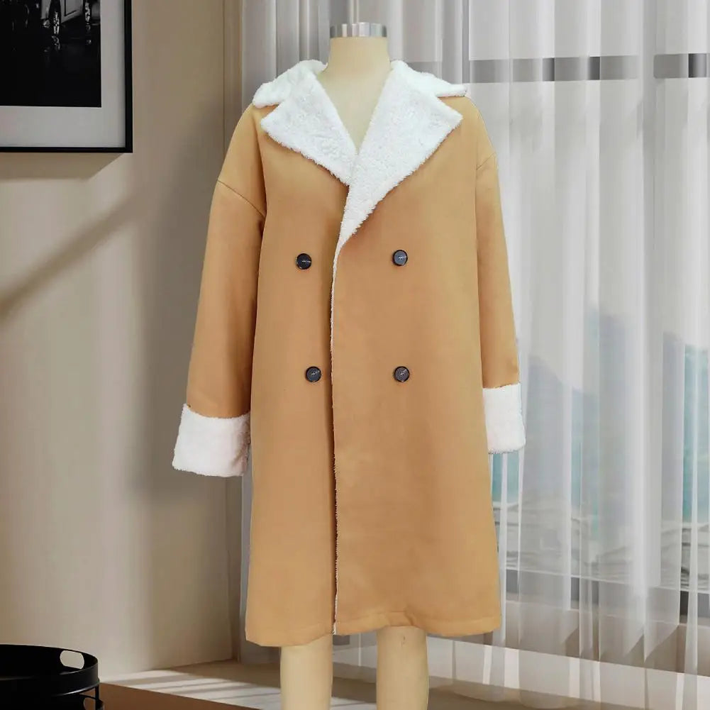 Feminine Winter Jacket Women's Double-breasted Mid Length Overcoat