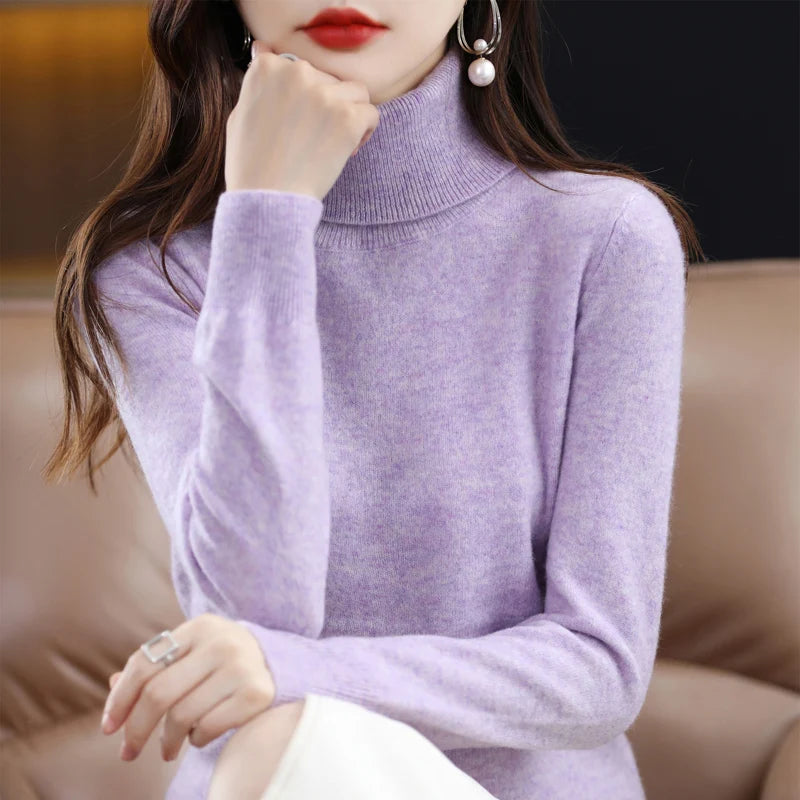 High-Collared Cashmere Sweater  Women's Turtle Neck Pullover  S-XXL