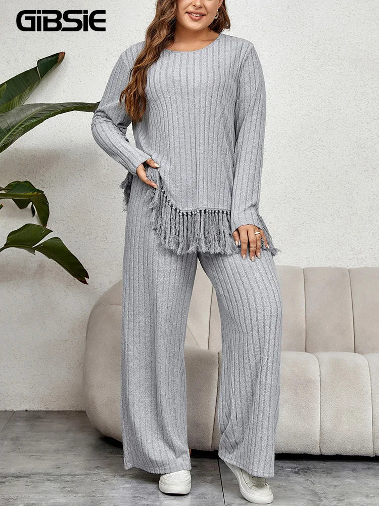 GIBSIE Plus Size Women Home Style Two Piece Outfit