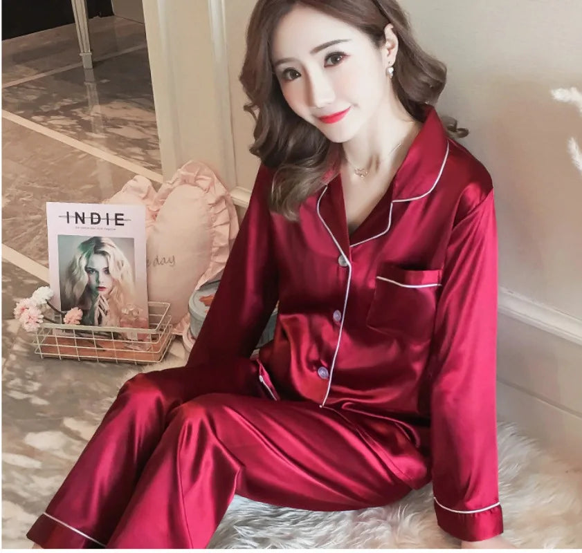 Womens Silk Satin Pajamas Set Sleepwear