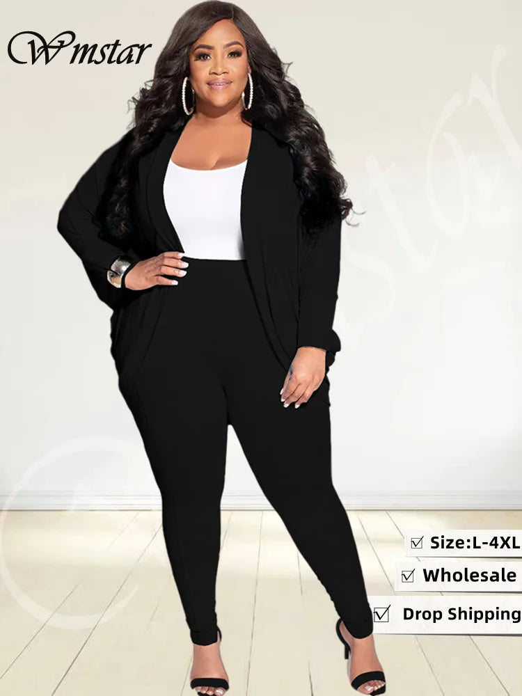 Plus Size Two Piece Outfits Women Draped Tracksuit