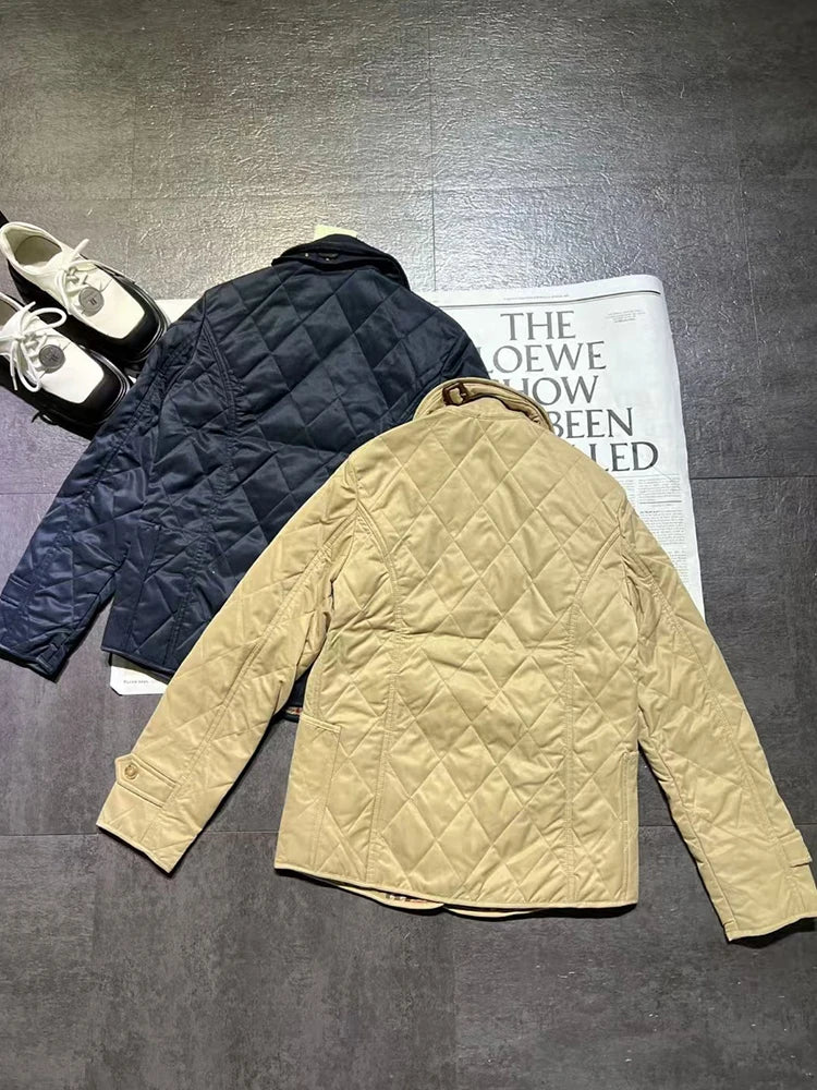 Designer retro diamond collar cotton-padded jacket