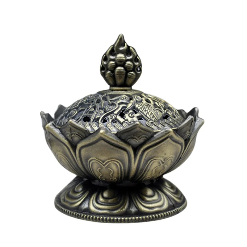 Alloy Incense Burner Chinese Buddha Lotus Flower