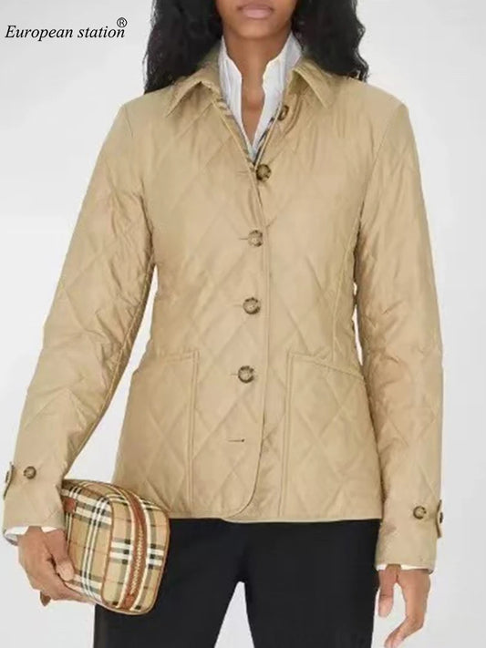 Designer retro diamond collar cotton-padded jacket