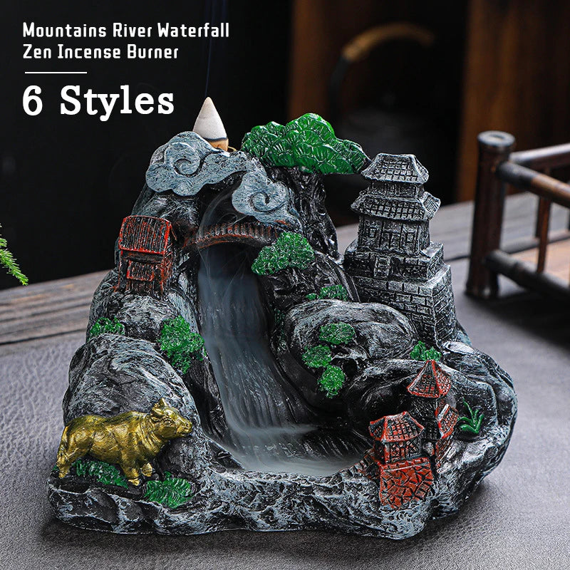 Multi style Mountains River Waterfall Incense Burner Fountain