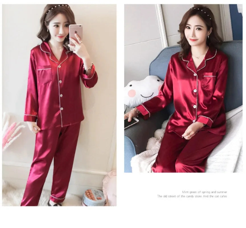 Womens Silk Satin Pajamas Set Sleepwear