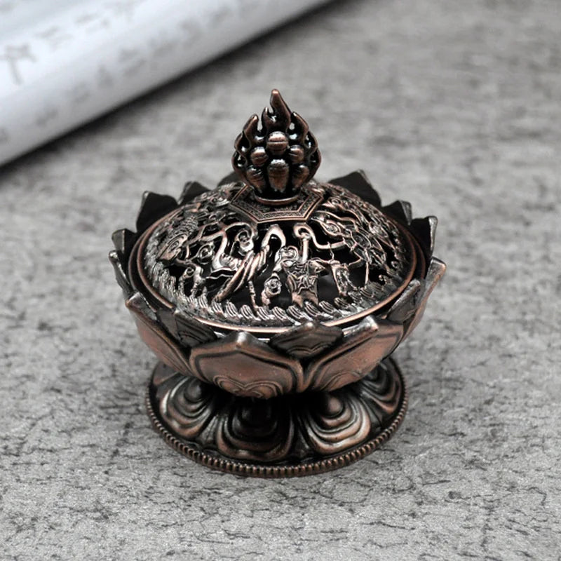 Alloy Incense Burner Chinese Buddha Lotus Flower